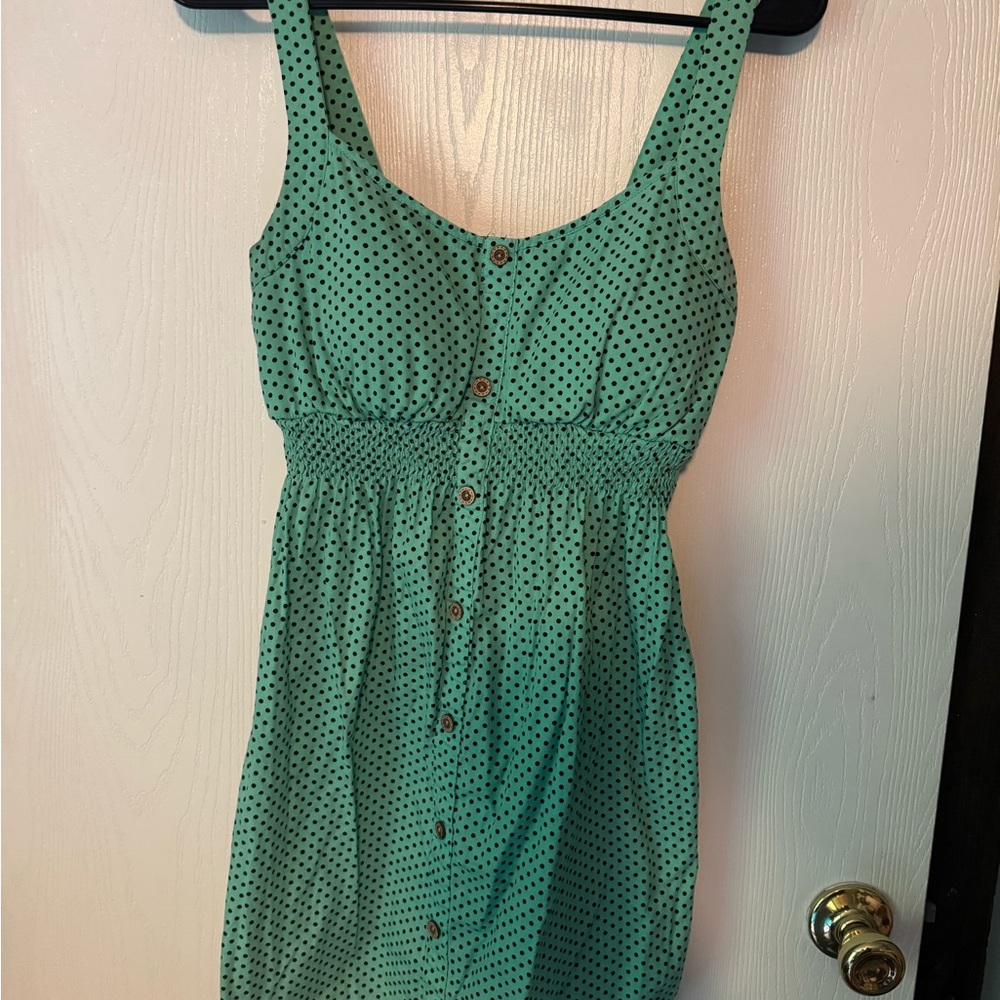 Aqua Dress with Black Polka Dots